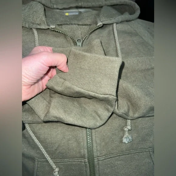 Zella Jacket Long Sleeve Hooded Sweatshirt Full Zip Lightly Ruched Green, Small - Picture 3 of 11